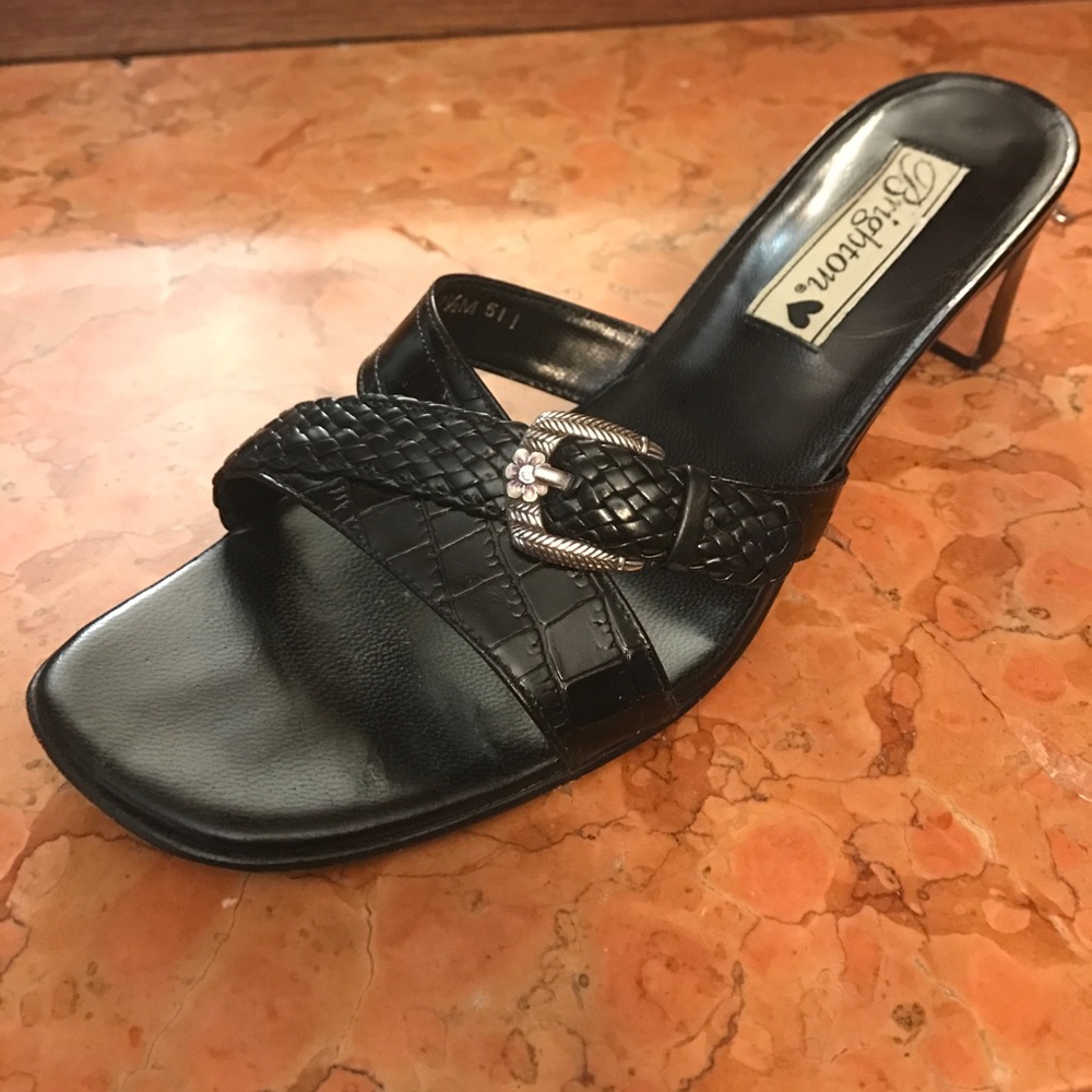 Brighton black leather mile slide sandals 7.5